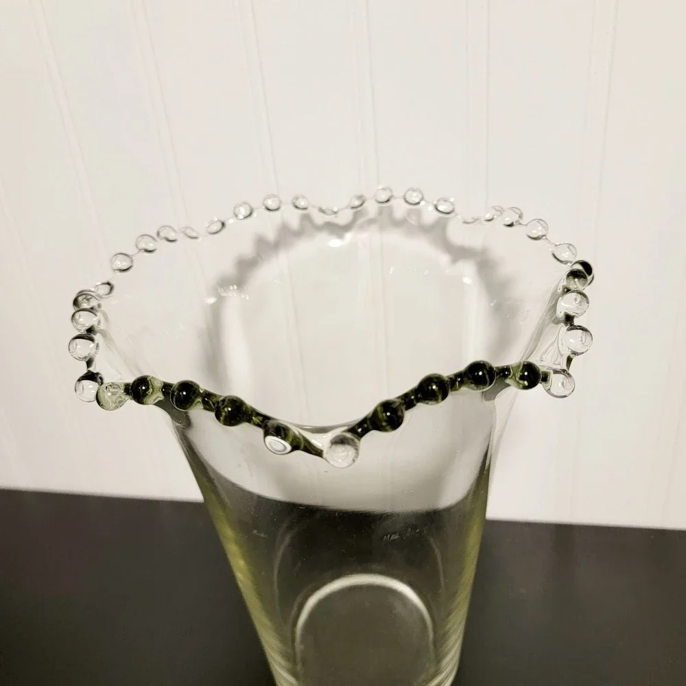 Vintage Imperial‎ Glass Clear Candlewick Crystal Crimped Flip Table Vase 8 inch